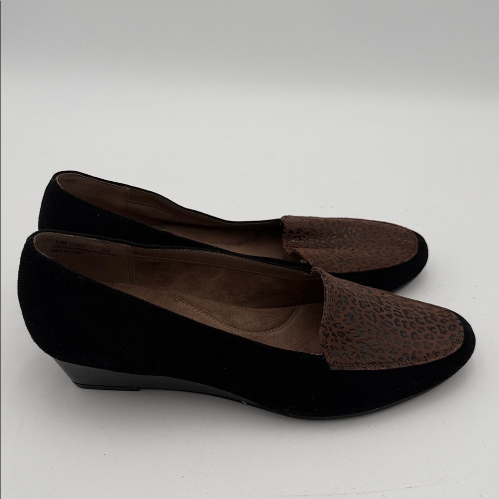 AEROSOLES Black Brown Women's wedge shoes slip on suede office casual retro 12M - Picture 2 of 12